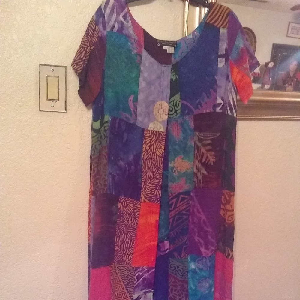 EUC Silver Moon Creations Maxi Graphic Print Dress Made in Hawaii Size Large